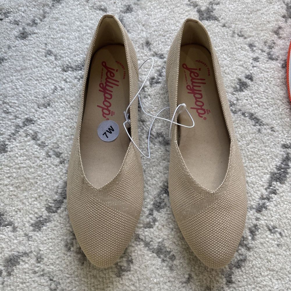 Jelly‎ Pop Solid Tan Beige Fabric Knit Slip On Flat Casual Shoe Size 7 W